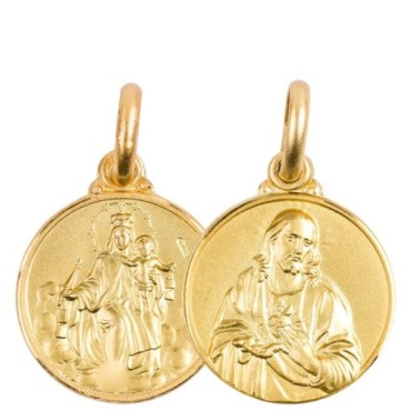 Medaille en plaque or Ø 14 mm, plusieurs saints. Livree en boite..