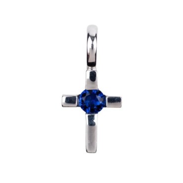 Croix de cou en argent 925°/°° avec pierres OZ au centre H. 1,8 cm (1,44 g) - 2 couleurs. Livree en boite.