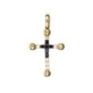 Croix de cou en plaqué or avec pierres OZ noires et blanches serties – H. 1,9 cm. Livrée en boîte..