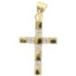 Croix de cou en plaqué or, avec pierres OZ H. 2 cm. Livrée en boite..