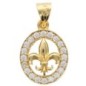Médaille fleur de lys encerclée 1.2 cm en plaqué or avec pierres OZ (1g). Livrée en boite..