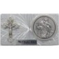 Plaque auto rectangle alu striée H. 3 x 5,5 cm avec croix et médaille de saint Christophe..