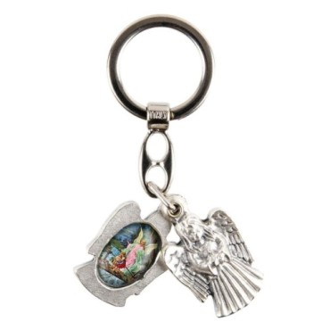Porte-clés statuette ange ouvrant H. 3,6 cm double résine, plusieurs saints.