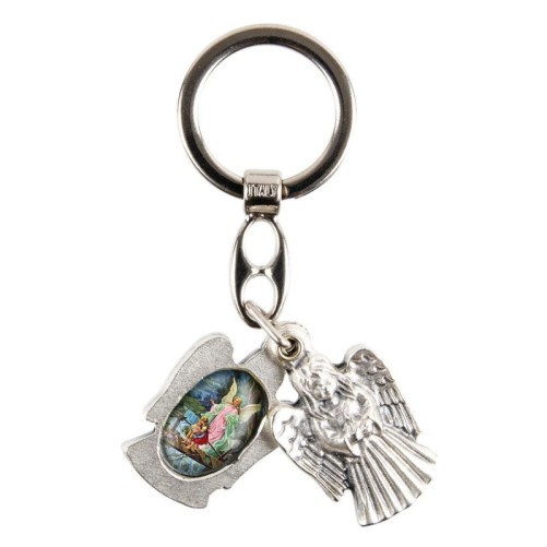 Porte-clés statuette ange ouvrant H. 3,6 cm double résine, plusieurs saints.