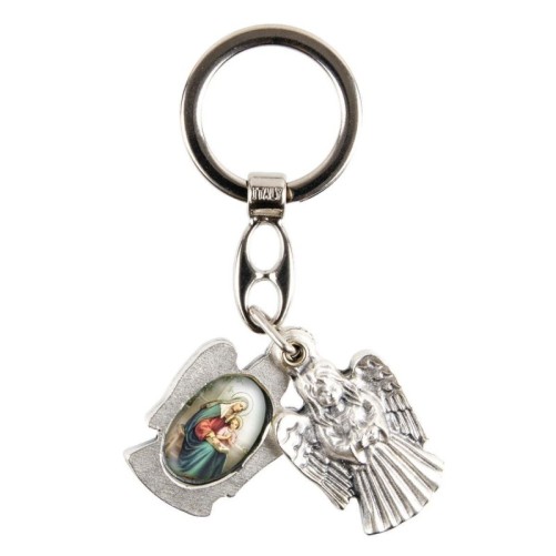 Porte-clés statuette ange ouvrant H. 3,6 cm double résine, plusieurs saints.