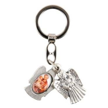 Porte-clés statuette ange ouvrant H. 3,6 cm double résine, plusieurs saints.