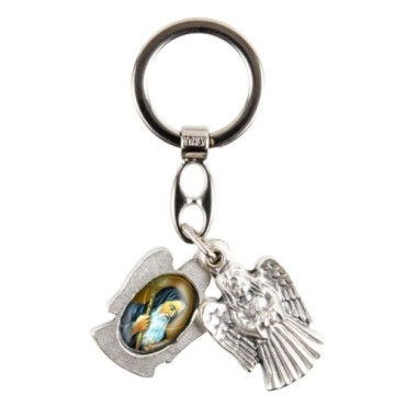 Porte-clés statuette ange ouvrant H. 3,6 cm double résine, plusieurs saints.