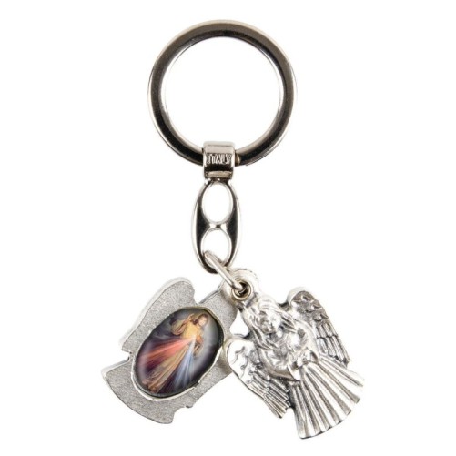 Porte-clés statuette ange ouvrant H. 3,6 cm double résine, plusieurs saints.
