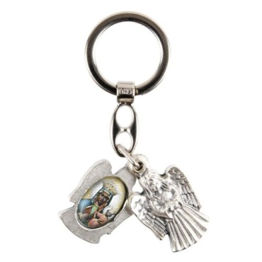 Porte-clés statuette ange ouvrant H. 3,6 cm double résine, plusieurs saints.