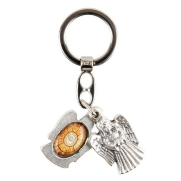 Porte-clés statuette ange ouvrant H. 3,6 cm double résine, plusieurs saints.