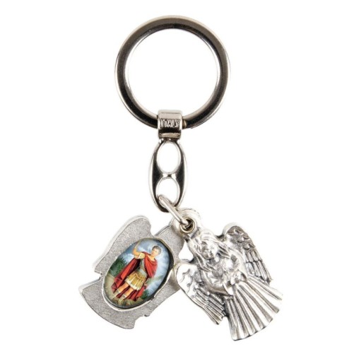 Porte-clés statuette ange ouvrant H. 3,6 cm double résine, plusieurs saints.