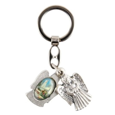 Porte-clés statuette ange ouvrant H. 3,6 cm double résine, plusieurs saints.