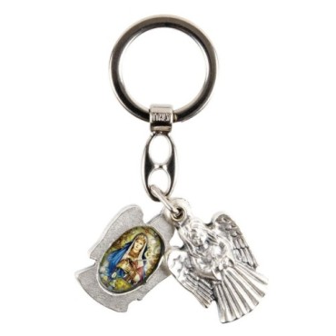 Porte-clés statuette ange ouvrant H. 3,6 cm double résine, plusieurs saints.