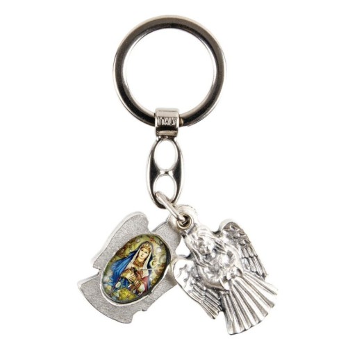 Porte-clés statuette ange ouvrant H. 3,6 cm double résine, plusieurs saints.