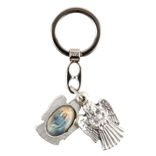 Porte-clés statuette ange ouvrant H. 3,6 cm double résine, plusieurs saints.