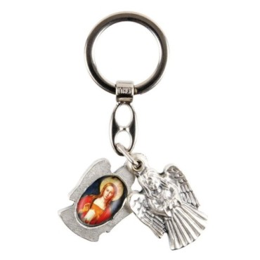 Porte-clés statuette ange ouvrant H. 3,6 cm double résine, plusieurs saints.