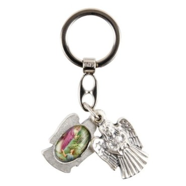 Porte-clés statuette ange ouvrant H. 3,6 cm double résine, plusieurs saints.