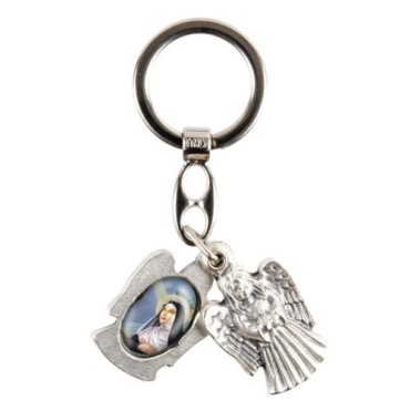 Porte-clés statuette ange ouvrant H. 3,6 cm double résine, plusieurs saints.