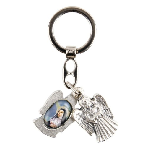 Porte-clés statuette ange ouvrant H. 3,6 cm double résine, plusieurs saints.