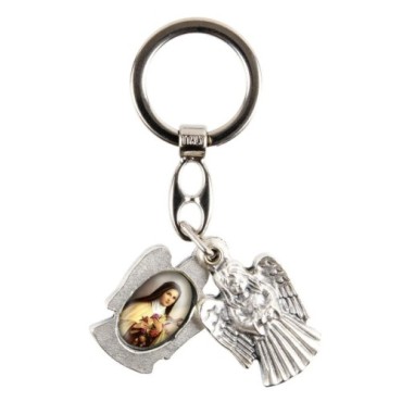 Porte-clés statuette ange ouvrant H. 3,6 cm double résine, plusieurs saints.