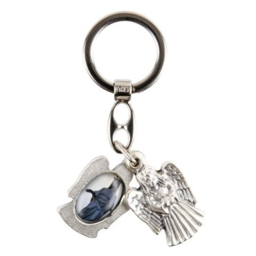 Porte-clés statuette ange ouvrant H. 3,6 cm double résine, plusieurs saints.
