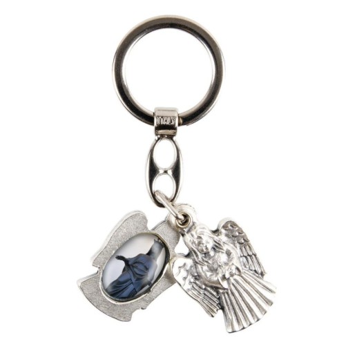 Porte-clés statuette ange ouvrant H. 3,6 cm double résine, plusieurs saints.