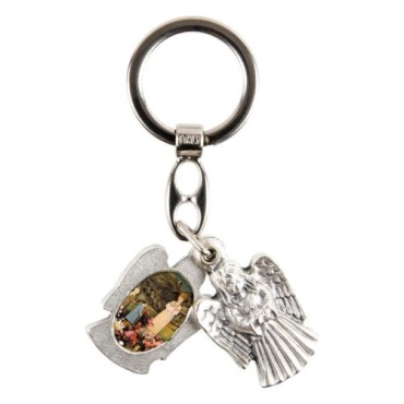 Porte-clés statuette ange ouvrant H. 3,6 cm double résine, plusieurs saints.