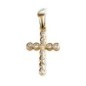 (12889) Croix de cou arrondie en plaqué or sertie de pierres OZ H. 2,4 cm. Livrée en boite.