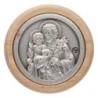 Plaque auto avec contour en bois, diametre 2,2 cm, et centre en metal. Disponible avec plusieurs saints au choix.
