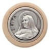 Plaque auto avec contour en bois, diametre 2,2 cm, et centre en metal. Disponible avec plusieurs saints au choix.