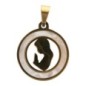Médaille de la vierge en prière en coquille d eau douce et acier inoxydable doré, Ø 2 cm..