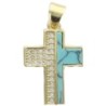 Croix de cou laiton dore moitie strass, moitie pierre couleur turquoise H. 2 cm. LOT DE 5.