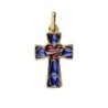 Croix de cou en métal couleur dorée émaillé du cœur de Jésus, revers PAX H. 3,5 cm..