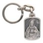 Porte-clés rectangulaire en métal argenté, style vitrail – Hauteur 3 cm, différents saints disponibles.