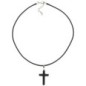 Pendentif croix en hématite sur cordon noir réglable avec fermoir H- 3-5 cm-