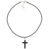 Pendentif croix en hématite sur cordon noir réglable avec fermoir H- 3-5 cm-
