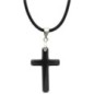 Pendentif croix en hématite sur cordon noir réglable avec fermoir H- 3-5 cm-