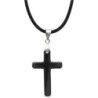 Pendentif croix en hématite sur cordon noir réglable avec fermoir H- 3-5 cm-