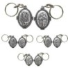 Porte-clés H. 4.5 cm en métal couleur argentée forme ovale double face, plusieurs saints..