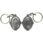 Porte-clés H. 4.5 cm en métal couleur argentée forme ovale double face, plusieurs saints..