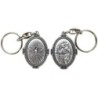 Porte-clés H. 4.5 cm en métal couleur argentée forme ovale double face, plusieurs saints..