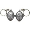 Porte-clés H. 4.5 cm en métal couleur argentée forme ovale double face, plusieurs saints..
