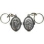 Porte-clés ovale en métal argenté, H. 4,5 cm, style croix, double face.