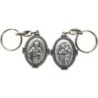 Porte-clés H. 4.5 cm en métal couleur argentée forme ovale double face, plusieurs saints..