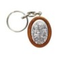 Porte-clés H. 4 cm en bois d’olivier avec plaque en métal argenté.