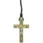 Croix de cou en bois avec Christ métal couleur bronze H. 7 cm avec cordon..