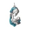 Pendentif de cou de la Vierge a l´enfant en métal couleur argentée emmaillé bleu H. 3 cm..