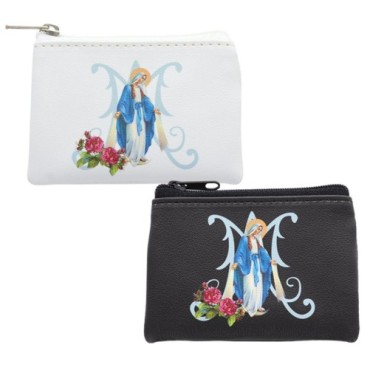 Pochette a chapelet de la Vierge Miraculeuse H. 7 x 10 cm, plusieurs couleurs..