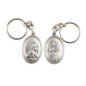 Porte-clés H. 3,7 cm en métal couleur argentée forme ovale double face, plusieurs saints..