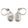 Porte-clés H. 3,7 cm en métal couleur argentée forme ovale double face, plusieurs saints..